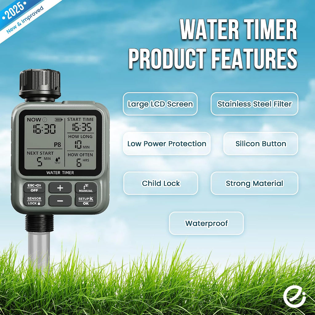 Egardenkart, Sprinkler Timer Outdoor - Water Timer for Garden Hose with Automatic, Manual, Rain Delay Mode | Large