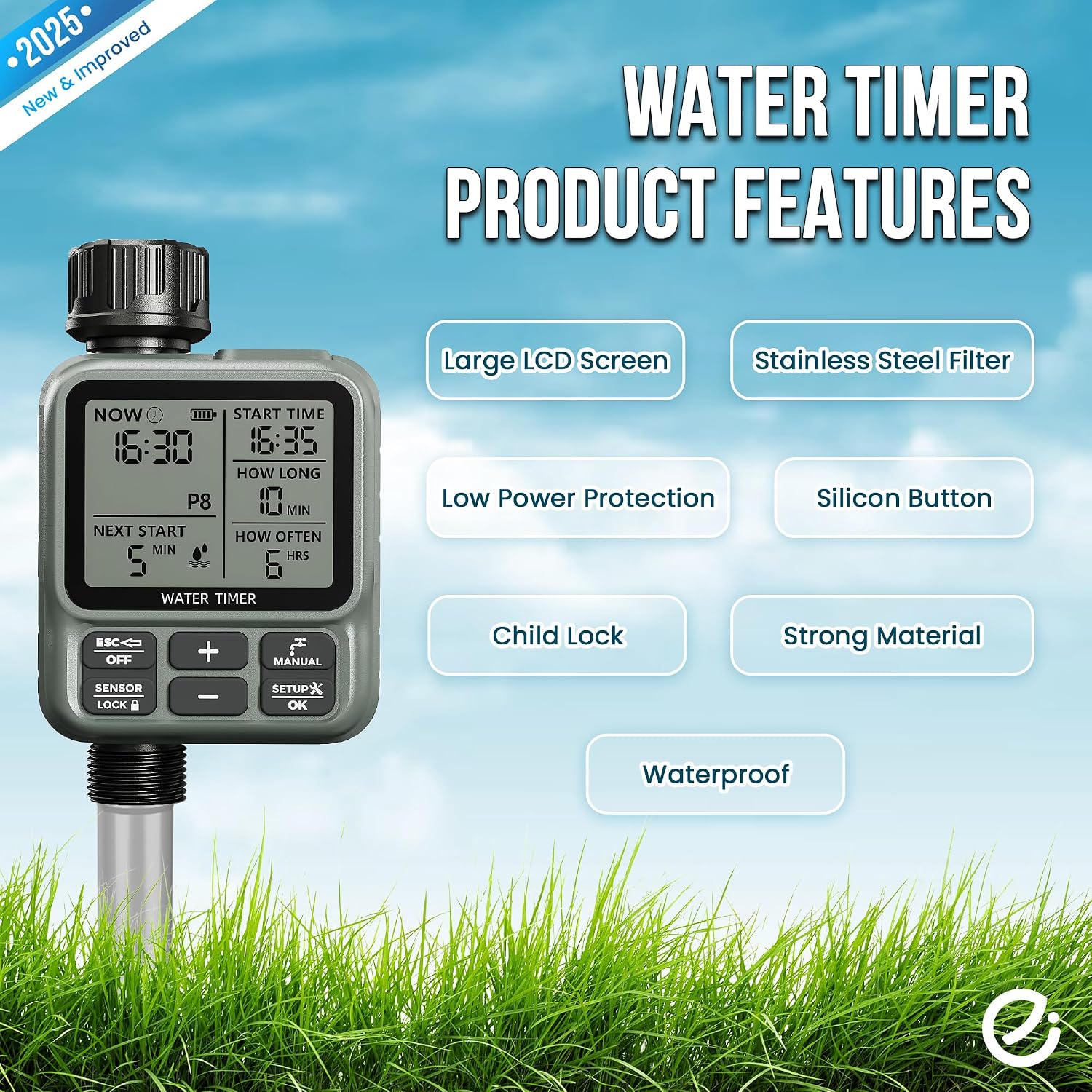 Egardenkart, Sprinkler Timer Outdoor - Water Timer for Garden Hose with Automatic, Manual, Rain Delay Mode | Large