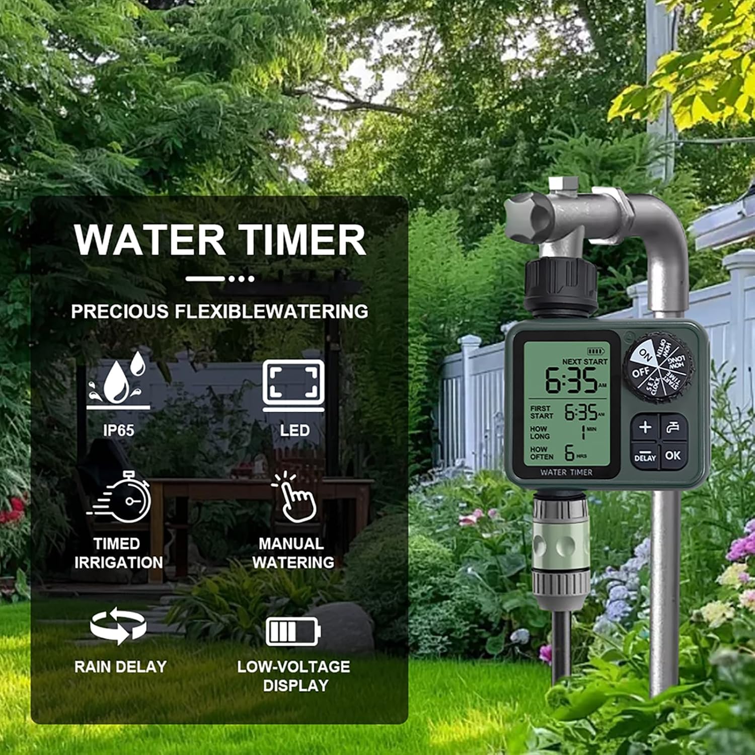 Programmable Water Timer for Garden Hose, Outdoor Sprinkler Timer with Rain Delay & Manual Mode,Inlaid Brass Connector