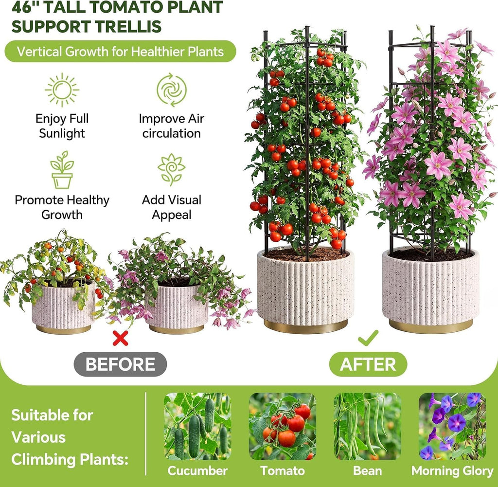 46 Inch Heavy Duty Metal Tomato Cage for Garden - 3 Pack Metal Steel Tomato Cages, Panel-Assembled Garden Trellis