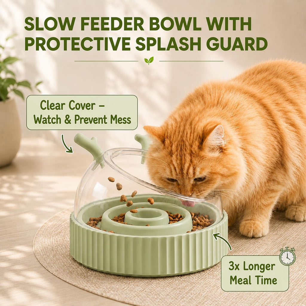 3-in-1 Slow Feeder Bowl, Cat Grass Growing Kit & Elevated Cat Food Bowl, | with Clear Germination Dome Splash Guard, 6
