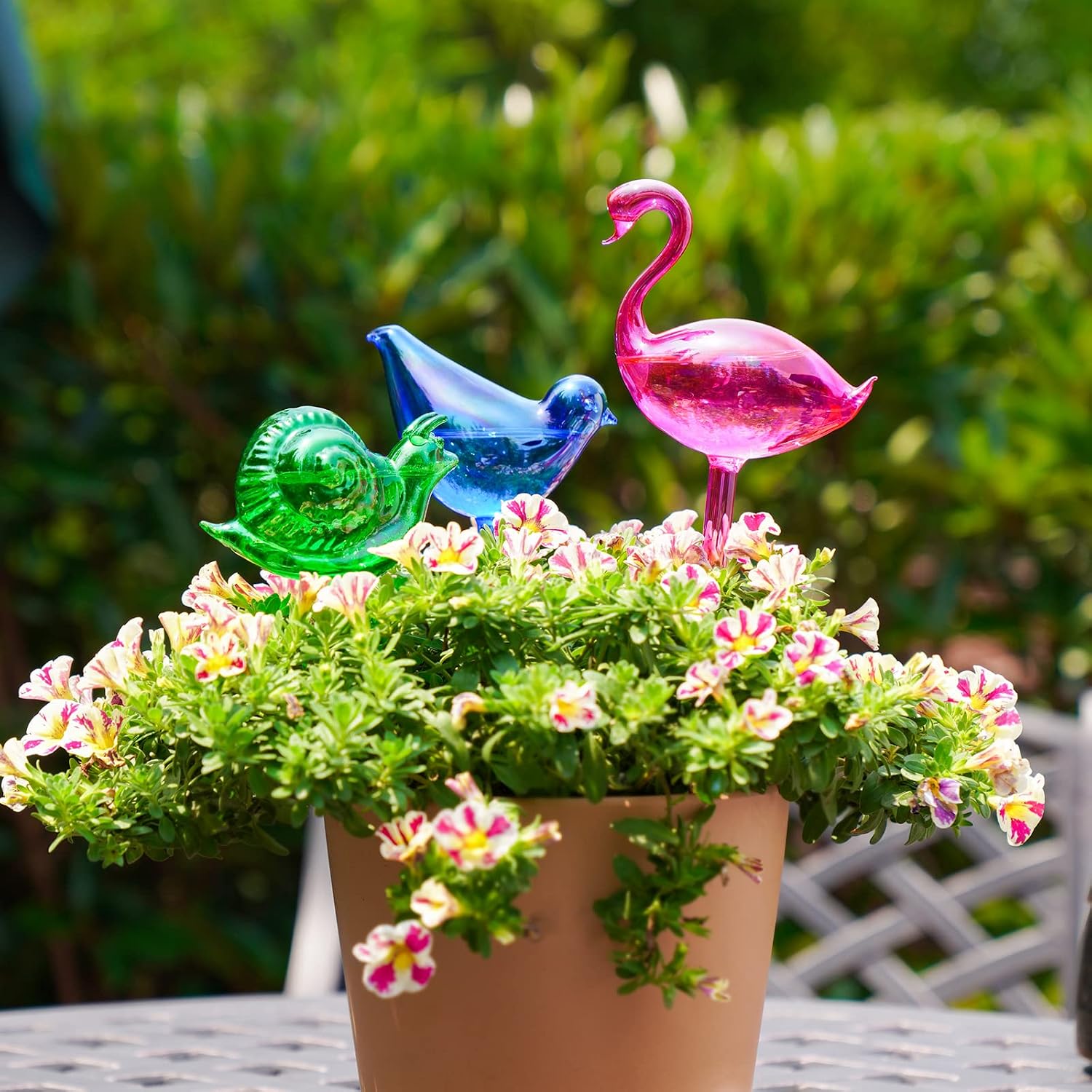 NiHome Spike Self-Watering Bulb 3PCS 10" Iridescent Pearl | Hand-Blown Glass Globe Pot Plant Waterer Home Indoor