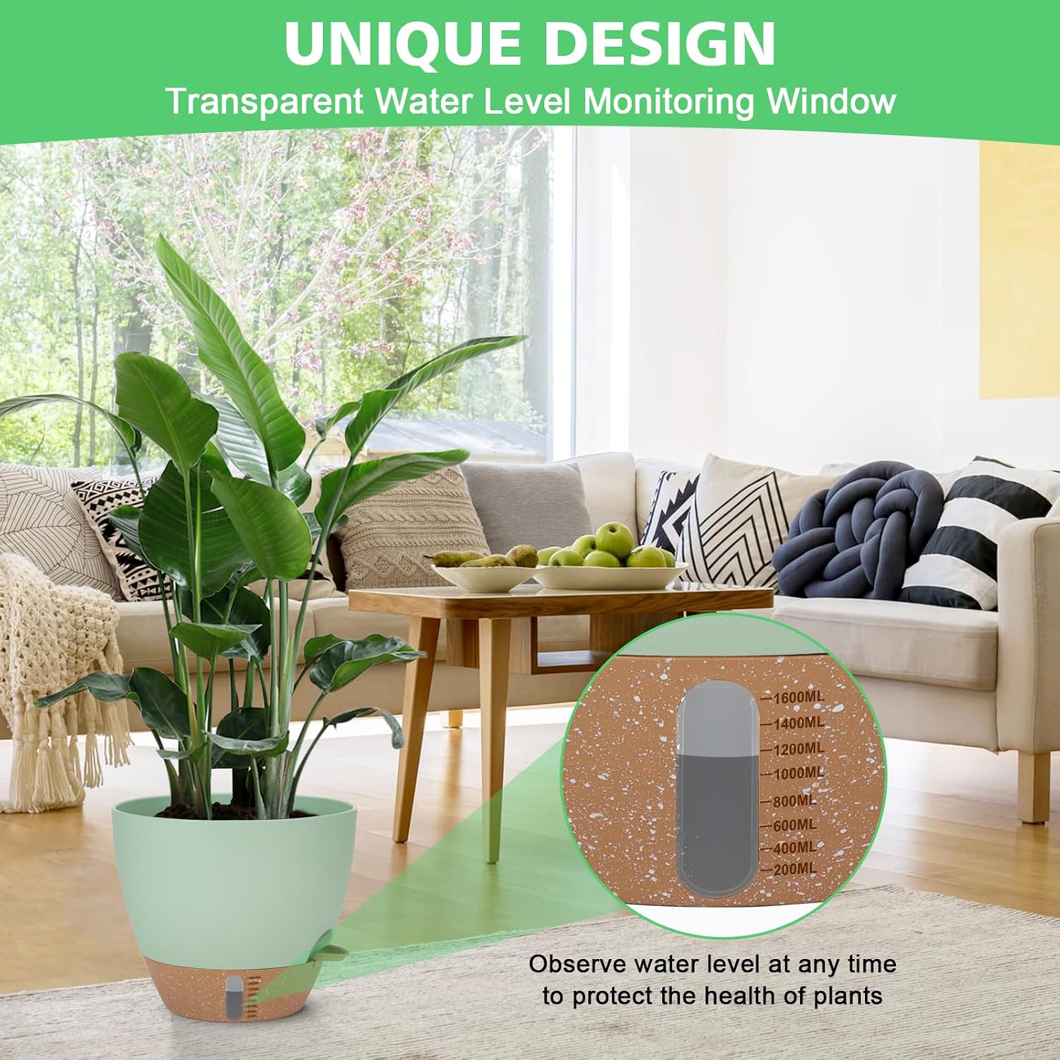Self Watering Planter for Indoor Plants, 12" 10" 9" 8" Plastic Large Flower Pot Set with Water Level Indicator Deep