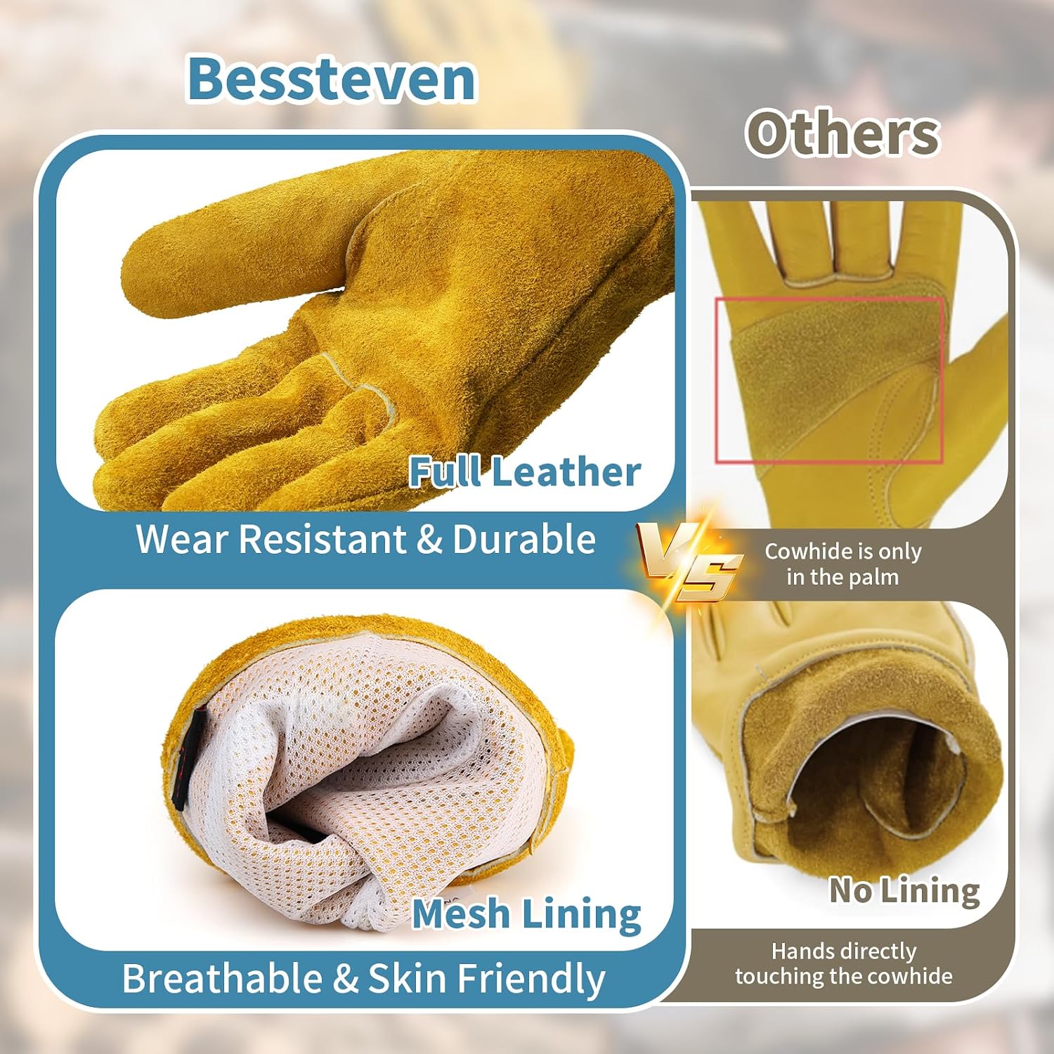 Leather Gardening Gloves for Men Women: Thorn Proof Cowhide Work Gloves | Garden Gloves for Yard Work, Reinforced Palm