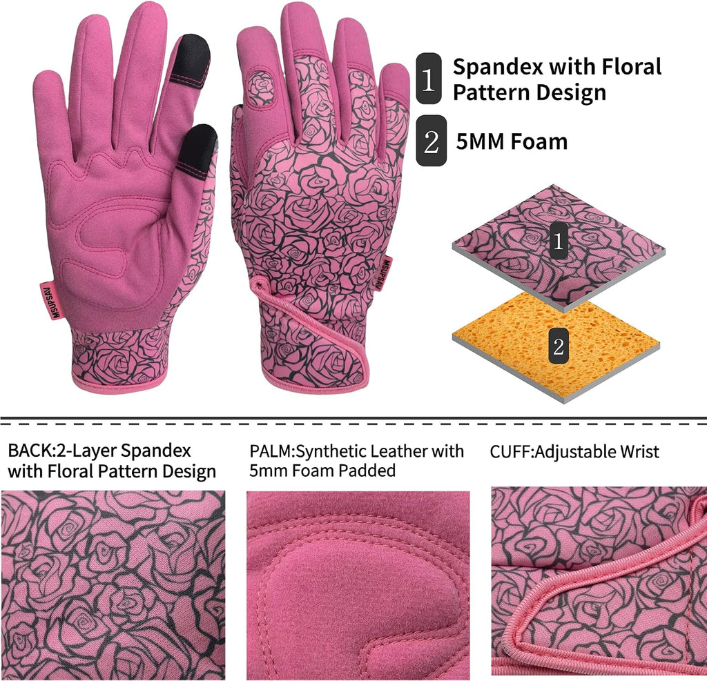 Cute Pattern Gardening Gloves,Thornproof Garden Glove,Gardener Gift | Gardening Gifts for Women,Touchscreen,Tender