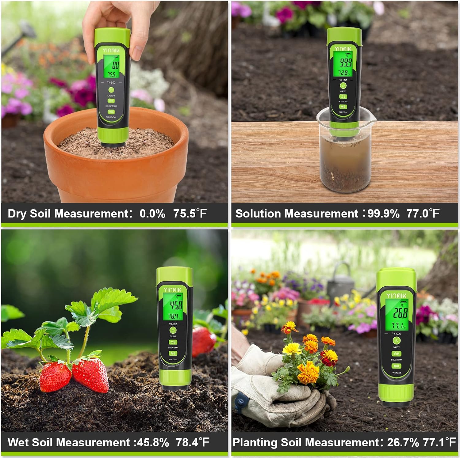 Digital Soil Moisture Meter,Direct Soil EC Meter,3 in 1 Soil Hygrometer EC Indoor Plant Soil Moisture Meter for