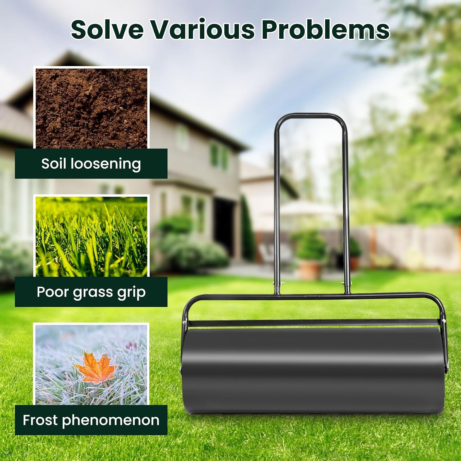 Lawn Roller, 13x24-Inch, 48L/ 13 Gallons Heavy-Duty Push/Tow Behind Water/Sand Filled Garden Drum Roller for Park