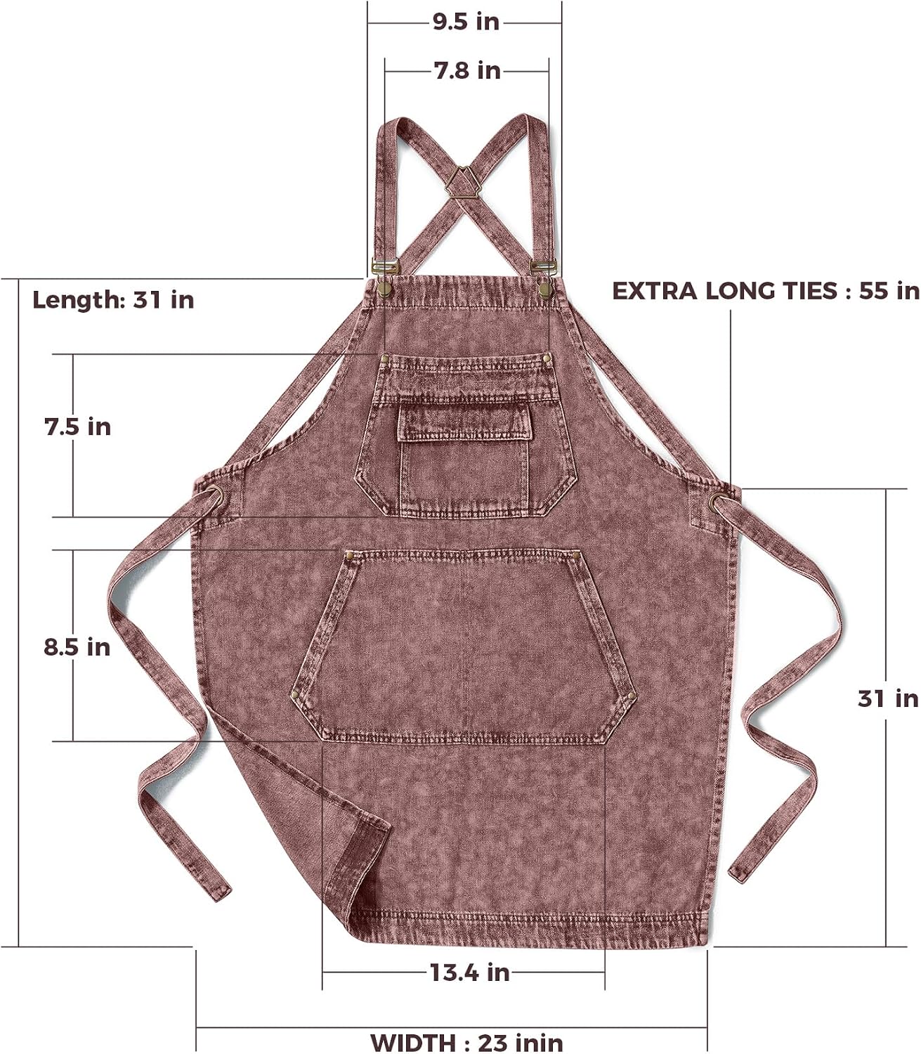 Denim Apron with Pockets for Hair Stylist Gardening Craftsmen Barista Women Hairdresser Jean Work Apron Cross Straps