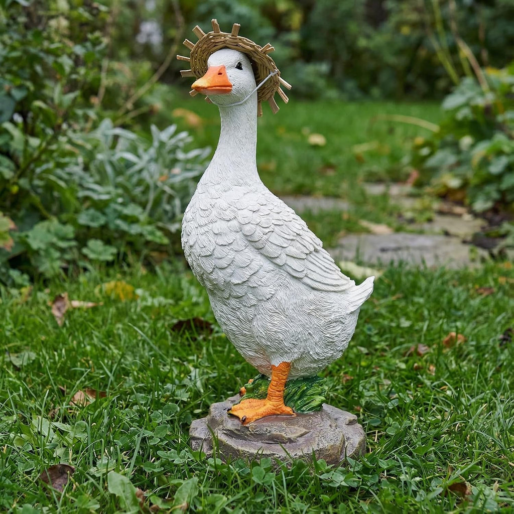 Funny Duck Outdoor Statue, Resin Garden Lawn Yard Decor, Figurine Sculpture Ornament for Porch Patio Flower Bed Home