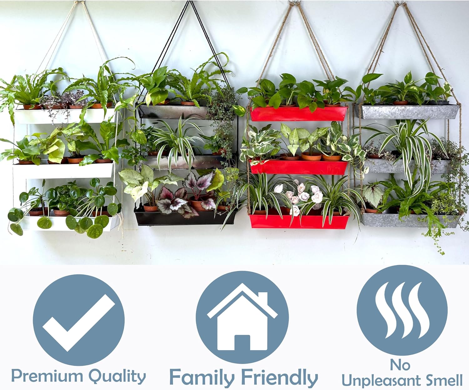 LaLaGreen Boho Wall Planter (16 in, 3 Tier) White Succulent Herb Garden | Modern nordic farmhouse decor, indoor hanging