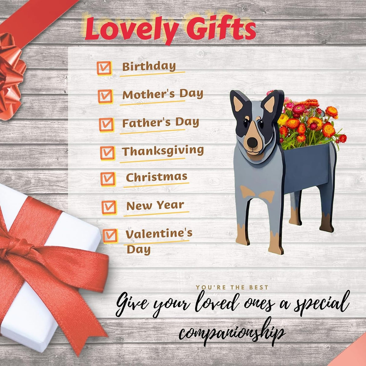 Australian Cattle Dog Planter Pots, Animal Shaped Flower Pot | Cute Plant Gift for Women and Pet Lovers, Indoor Outdoor