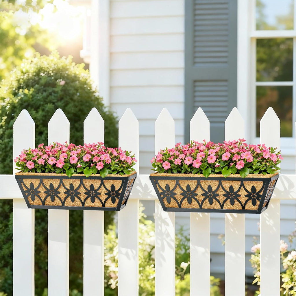 16 Inch Window Boxes Planters Railing Planter Box - 2 Pack Deck Railing Planter Boxes with Adjustable Brackets Coco