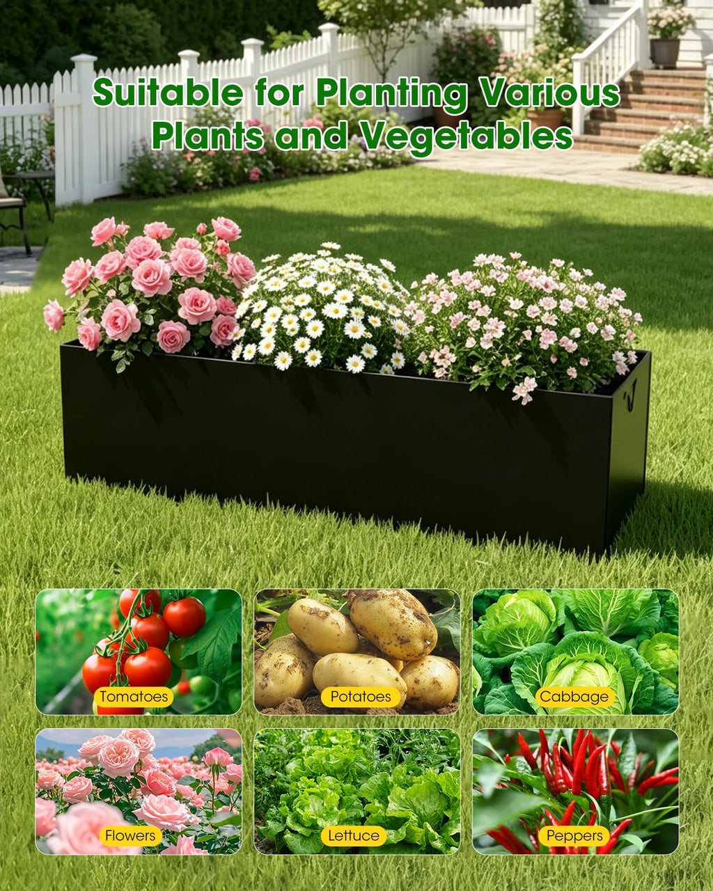 65" Cucumber Planter with Trellis for Climbing Plants Outdoor, Metal Garden Trellis for Raised Bed, Plant Support