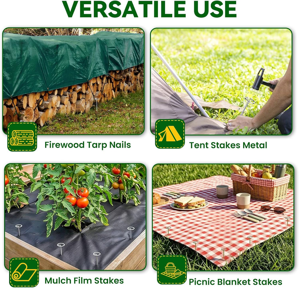 ALOTIKI Landscape Staples, 200Pcs 6 Inch Galvanized Landscape Fabric Stakes | Heavy Duty Garden Staples, Metal Weed