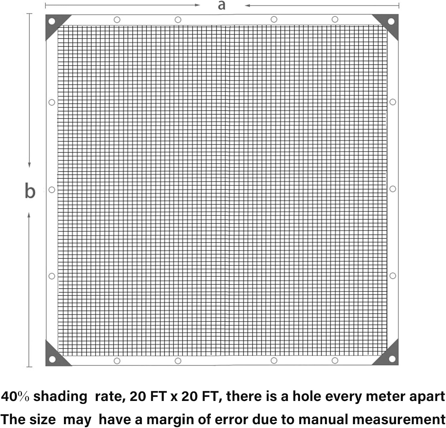 winemana 40% Black Shade Cloth, 20 x 20 FT Durable Mesh Tarp with Grommets, Resistant Garden Sun Shade Netting, Shading