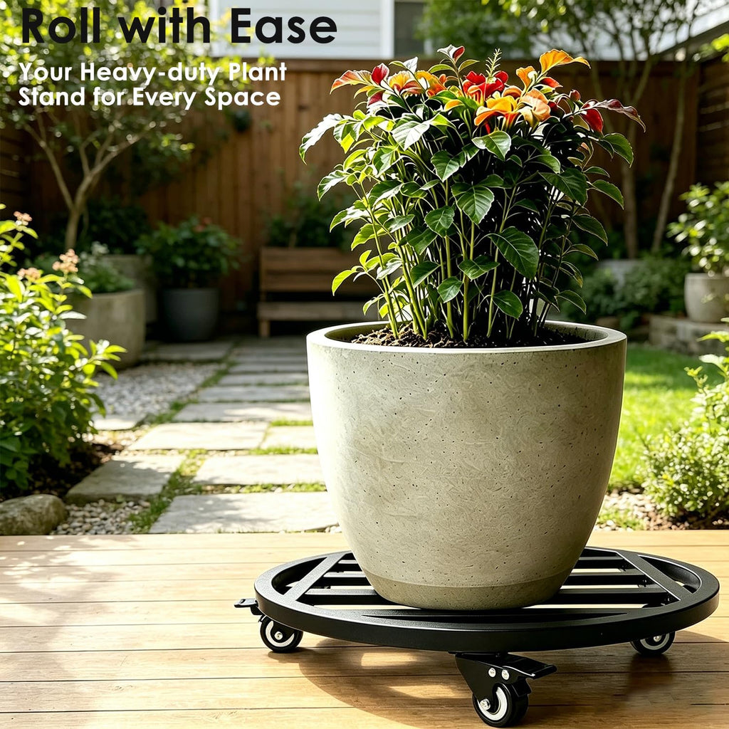 18" Round Plant Stand with Wheels Heavy Duty,Large Metal Plant Caddy Indoor Outdoor Use,Rolling Plant Dolly with