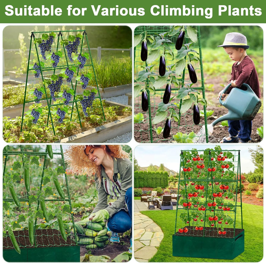 Tidponra Cucumber Trellis for Garden, 34 X 47 Inches A Frame Gardening Trellis with Fabric Raised Garden Bed, Climbing