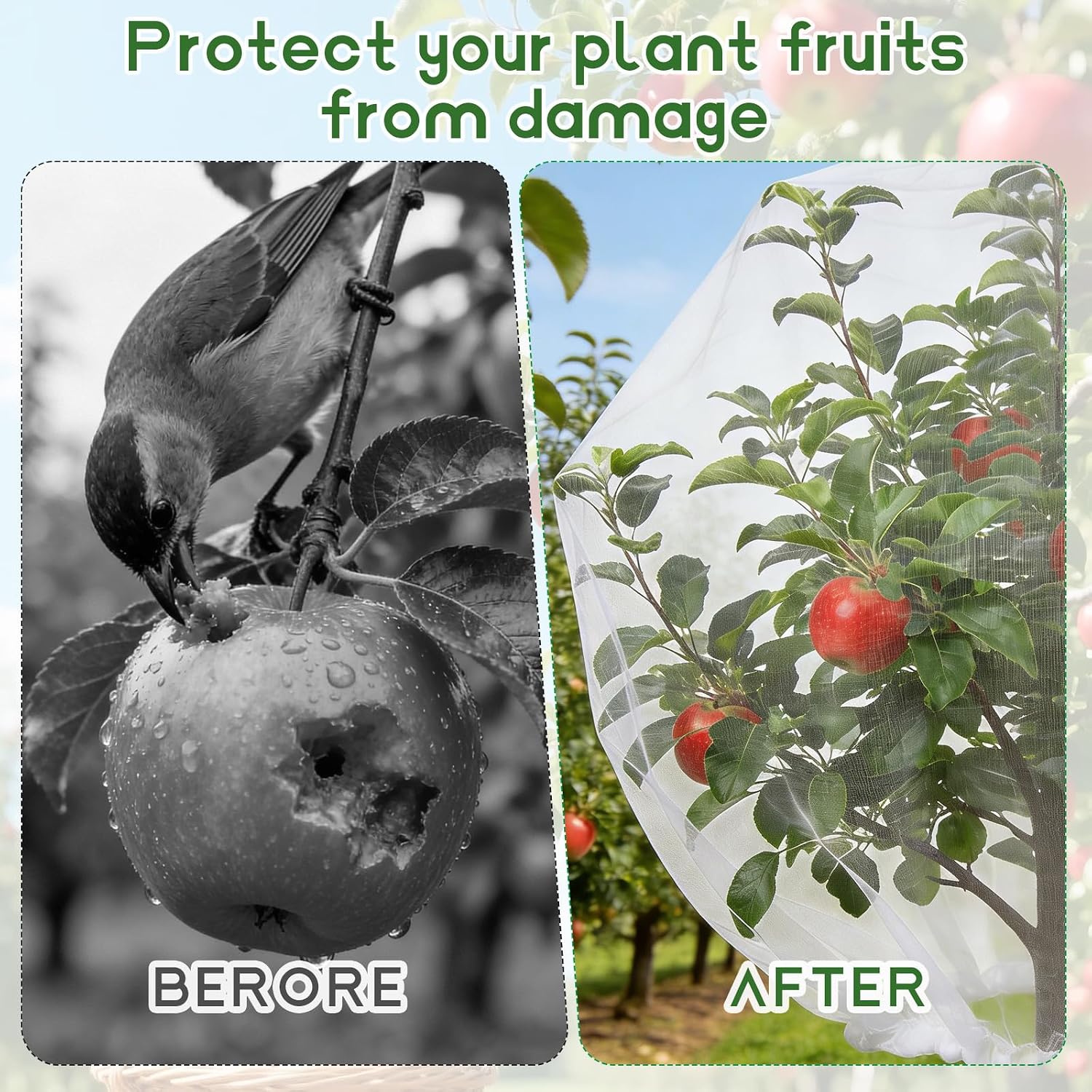 15X15 Feet Large Fruit Tree Netting Garden Netting with Zipper and Drawstring Plant Netting Insect Bird Cover for