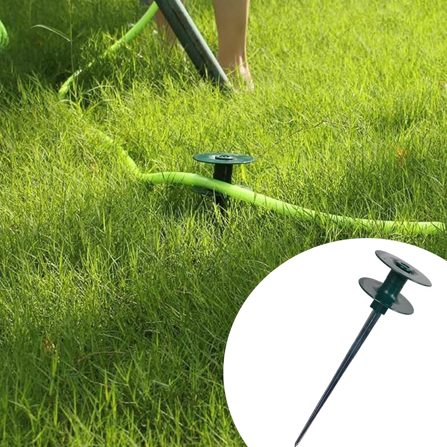 Hourleey 6 Pack Garden Hose Guide Spike, 10 Inch Rustproof Zinc Sturdy Metal Stake, Heavy Duty Spin Top, Keeps Garden