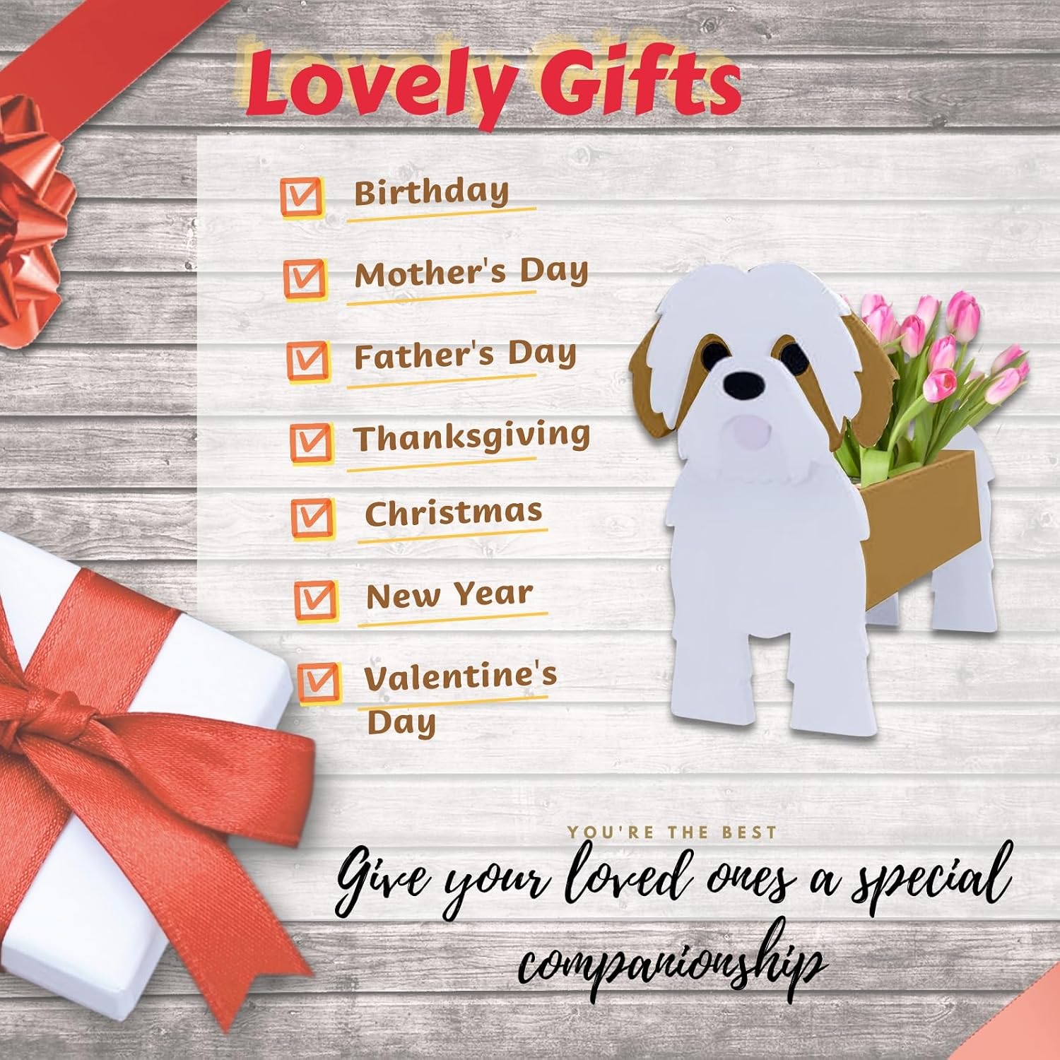 Brown Shih Tzu Dog Planter Pots, Animal Shaped Flower Pot | Cute Plant Gift for Women and Pet Lovers, Indoor Outdoor