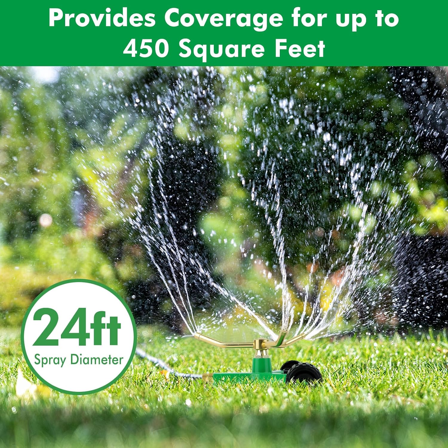 RESTMO 3-Arm Metal Sprinkler with Wheel Base | 360 Degree Automatic Rotary Lawn Sprinkler System for Garden Plant
