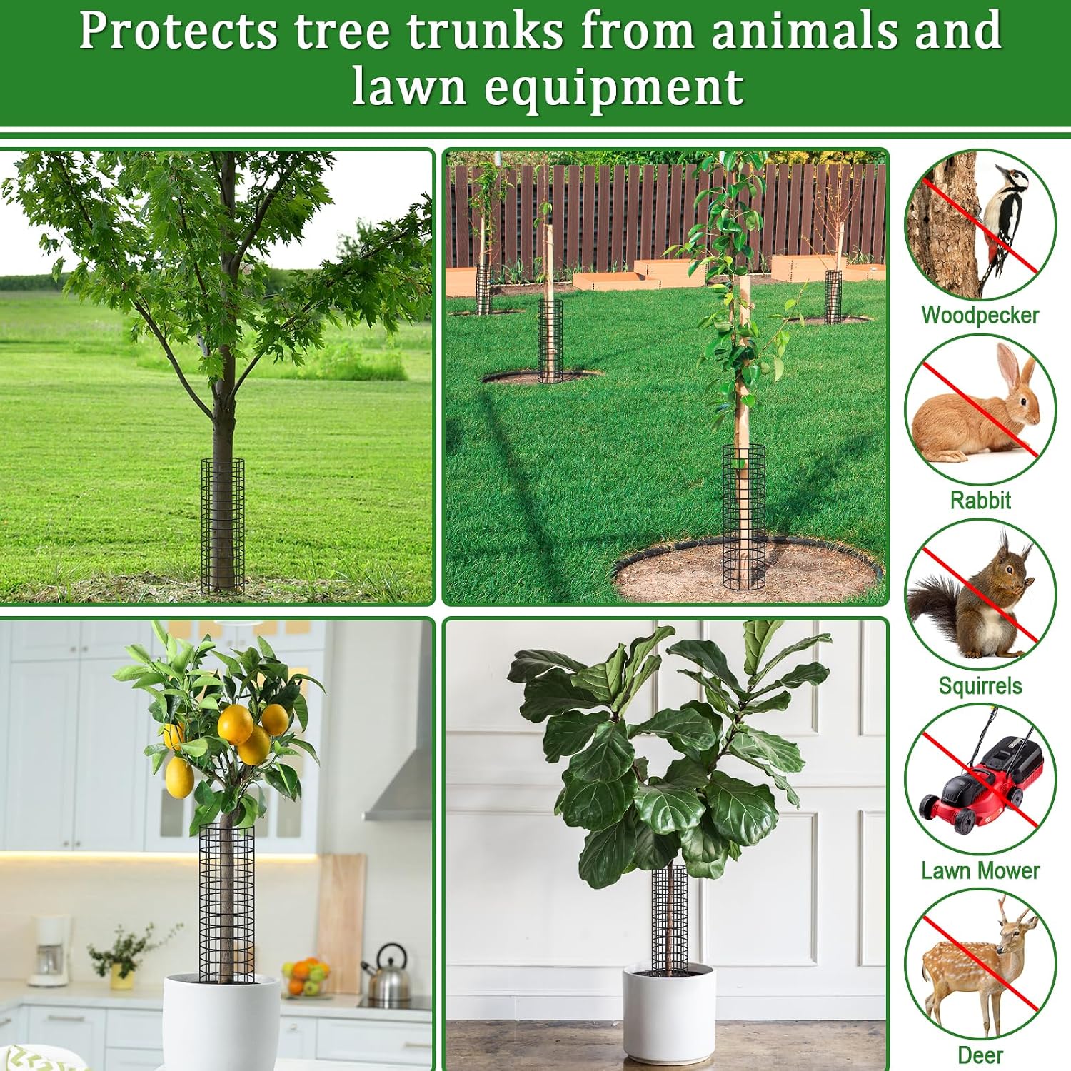 12 Pack Tree Protectors from Deer, 16.5 ''H Pre-Curved Tree Trunk Protector | with Zip Ties Metal Stakes and Gloves