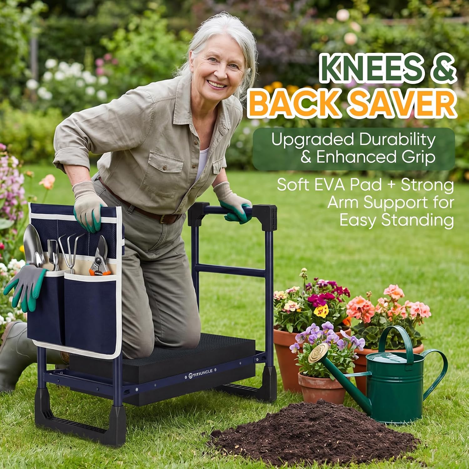 Garden Kneeler and Seat, Heavy Duty Foldable w/Soft Kneeling Pad | Anti-Tip Gardening Stool Bench Kneeler with Thicken
