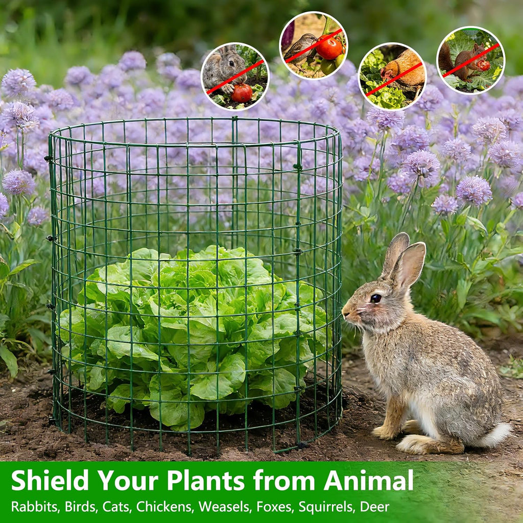 6 Pack 12x16 Inch Plant Protector Cages, Metal Garden Cages for Animals | Plant Protection with Stakes & Zip Ties