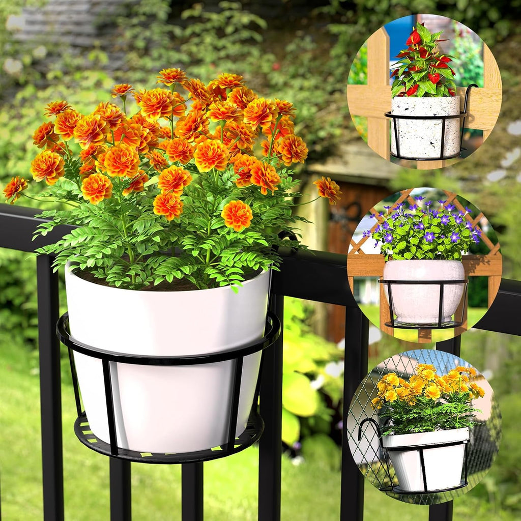 Iron Hanging Plant Holder Over The Rail Metal Fence Planters, Hanging Bucket Flower Pot Holder for Patio Balcony