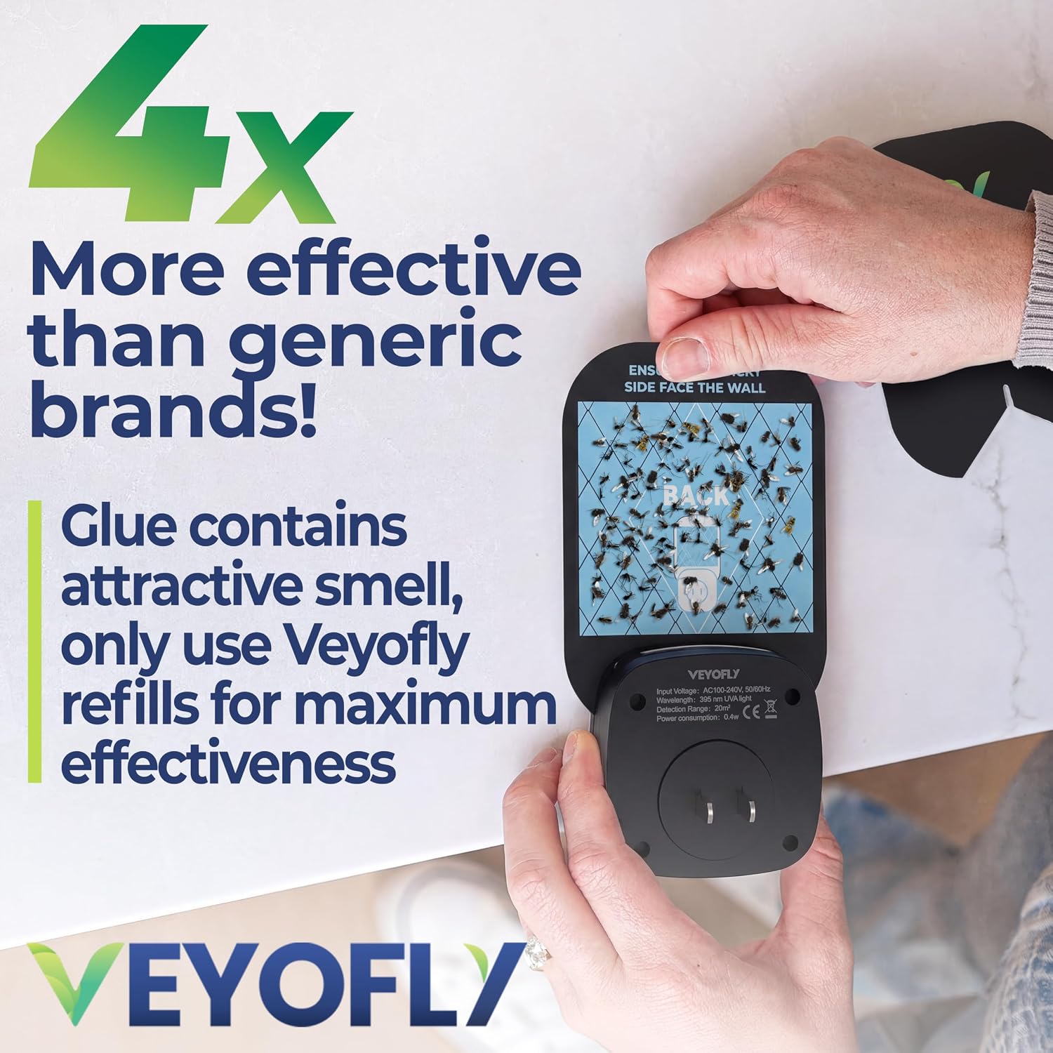 VEYOFLY Fruit Fly Traps Indoor Plug-in UV, Gnat Trap, 2 Device + 6 Refills | UV light attracts insects to glue cards