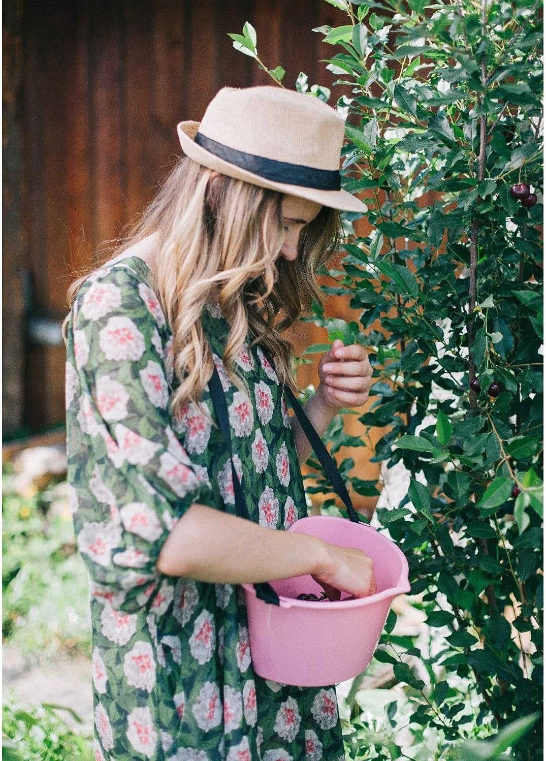 Berry Picking Basket - 3L Hands-Free Fruit Picking Bucket with Adjustable Strap (Pink)