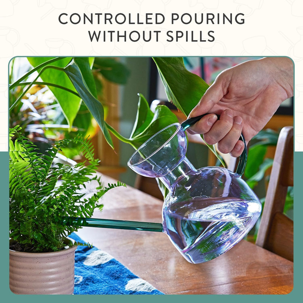 Modern Sprout Glass Watering Can w/Long Sprout - 32oz - (Purple/Emerald) | Handcrafted from Borosilicate Glass - Ideal