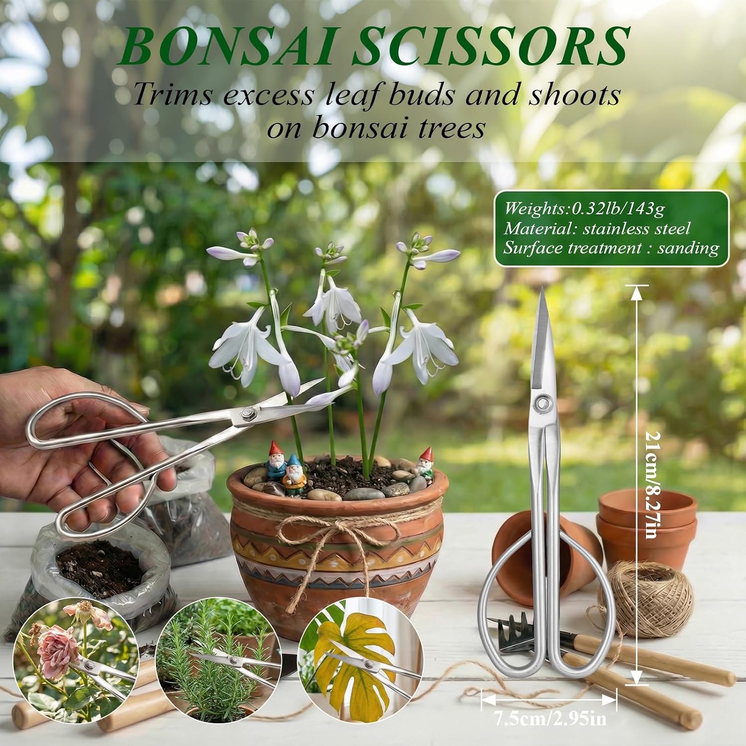 Bonsai Tools Set 3-Piece – Knob Cutter, Concave Cutter & Scissors for Trim | High-Carbon Steel, Ergonomic Non-Slip