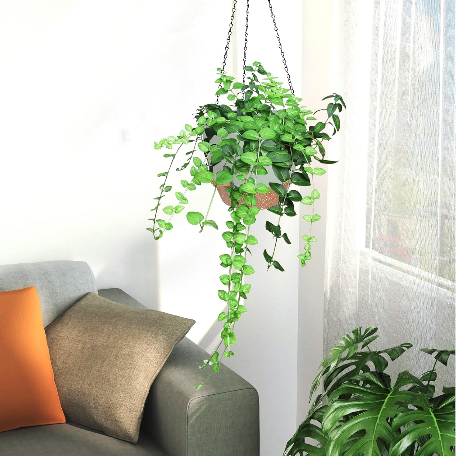 3 Pack Hanging Planter Indoor Outdoor Flower Pots 7/6.5/5 Inch, Self-Watering Hanging Pot with Drainage Holes Hanging