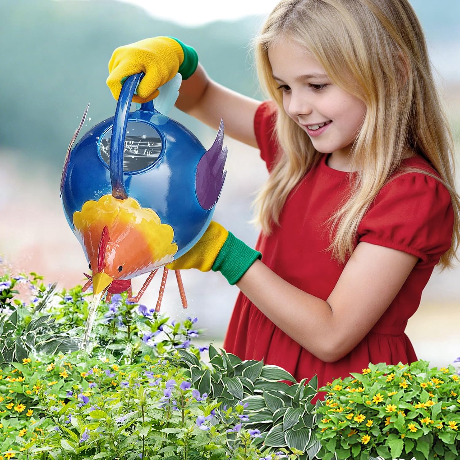 Metal Rooster Watering Can,Cute Watering Can for Indoor/Outdoor Plants | Durable Water Tool with Sturdy Handle, 1.8L
