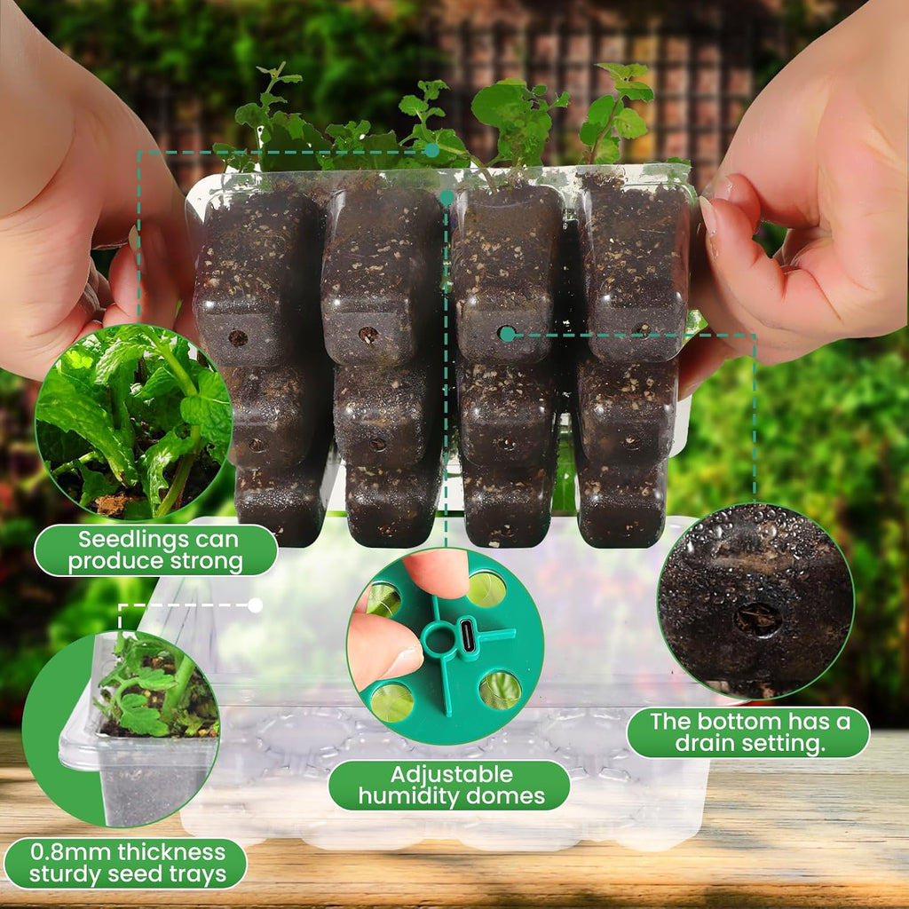 Adawook Clear Seed Starter Trays with Grow Lights & Heat Mat, 72 Cells Seed Starter Kit, 3 Lighting Mode, 4 Timing