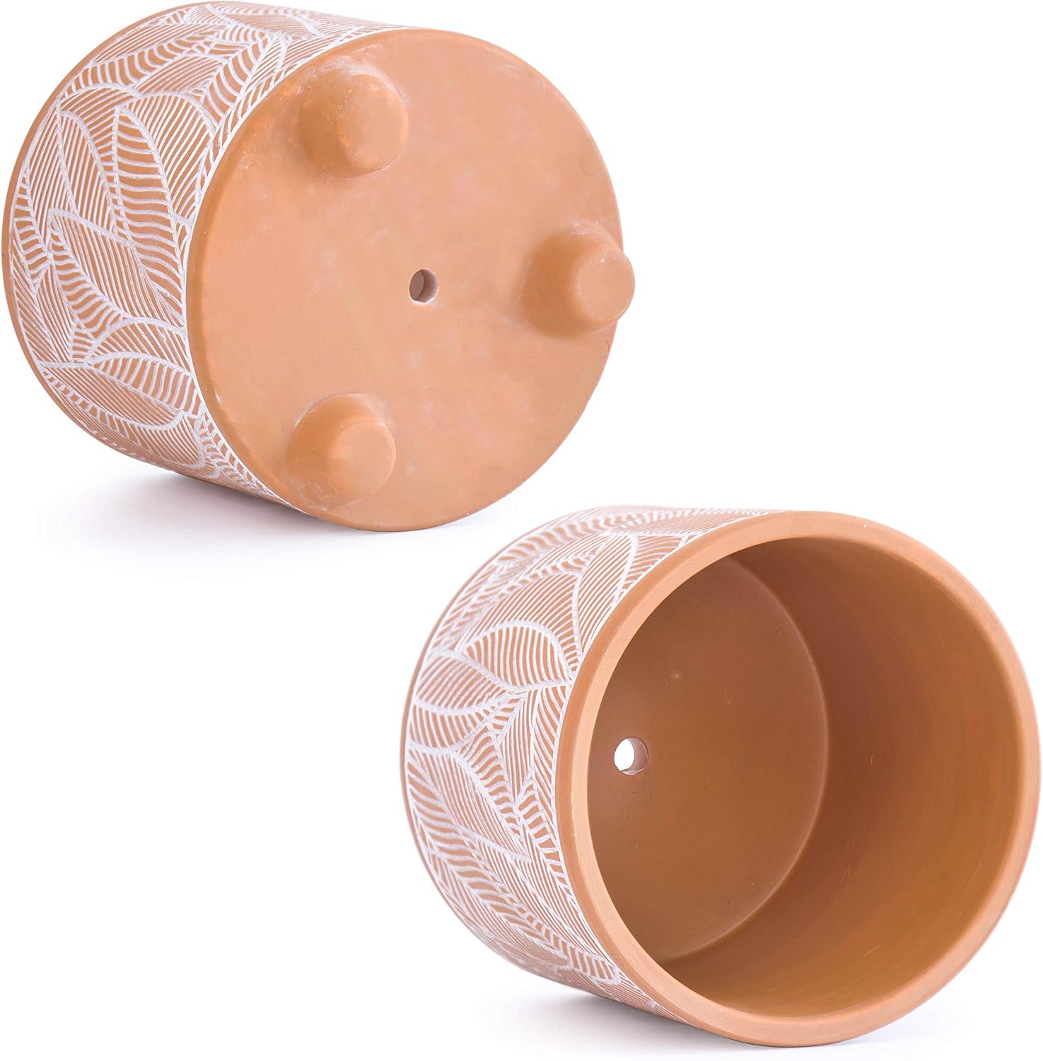 D'vine Dev 2-Pack Terracotta Pots, 4/6 in, Sahara Fern, 31-953-H-1 | Hand-Painted Details, Three-Legged Design, Natural