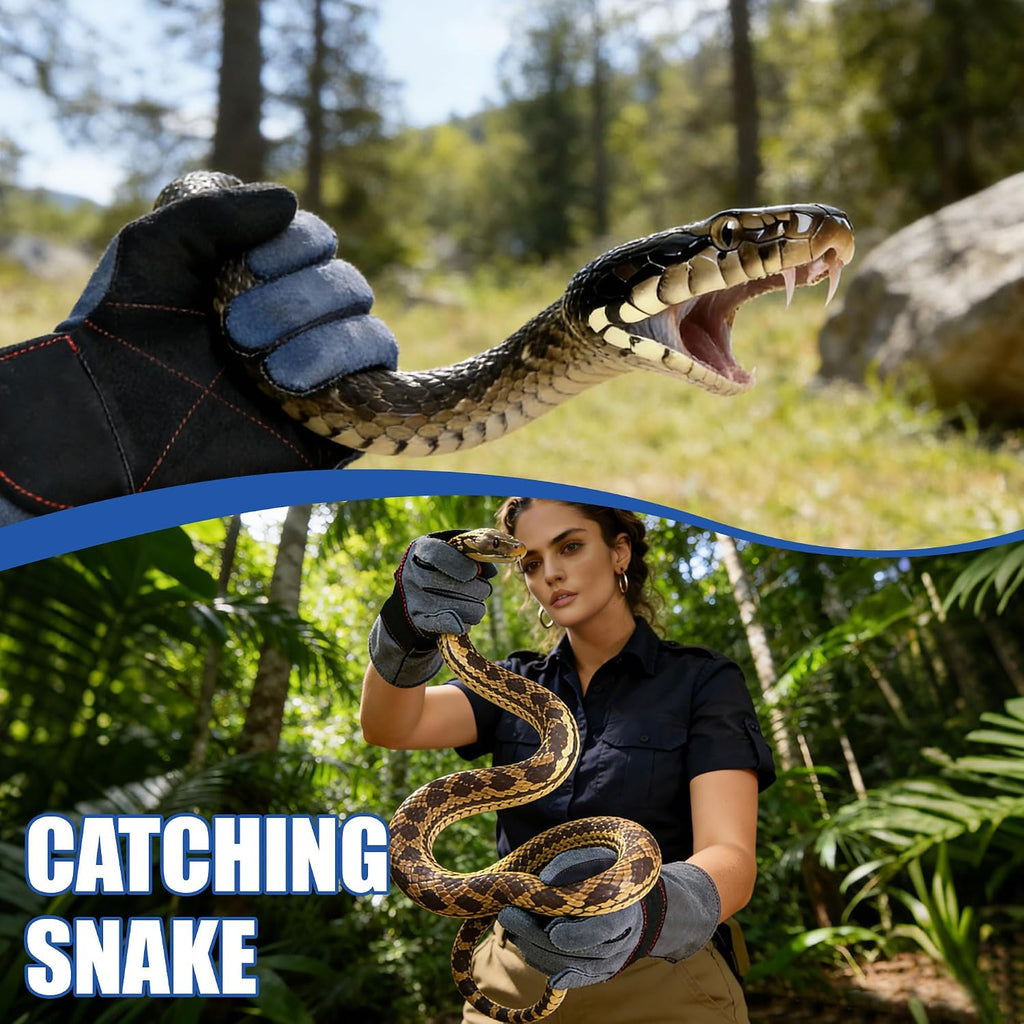IC ICLOVER Animal Handling Gloves, Snake Bite Proof Gloves, Double Leather | Cat, Dog Training, Bird, Falconry, Snake