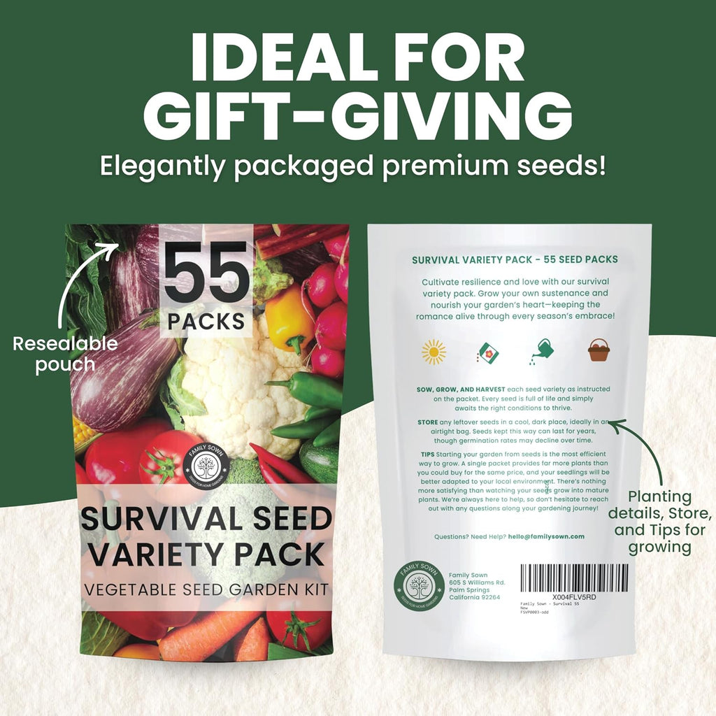 55 Vegetable Seed Packets | Survival Variety Pack | 2026 Season | Individually Packed Vegetables, Herbs and Fruits