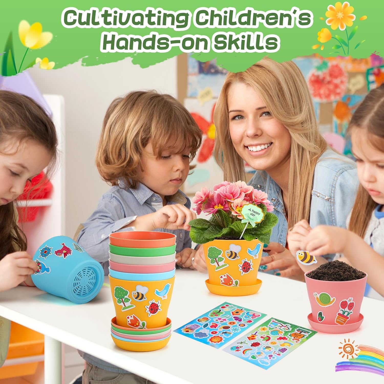 Cosweet 24Pack Durable Resin Garden Plant Pots Kit for Kids Crafts 4+ Years | School Activities Growing Kit, with