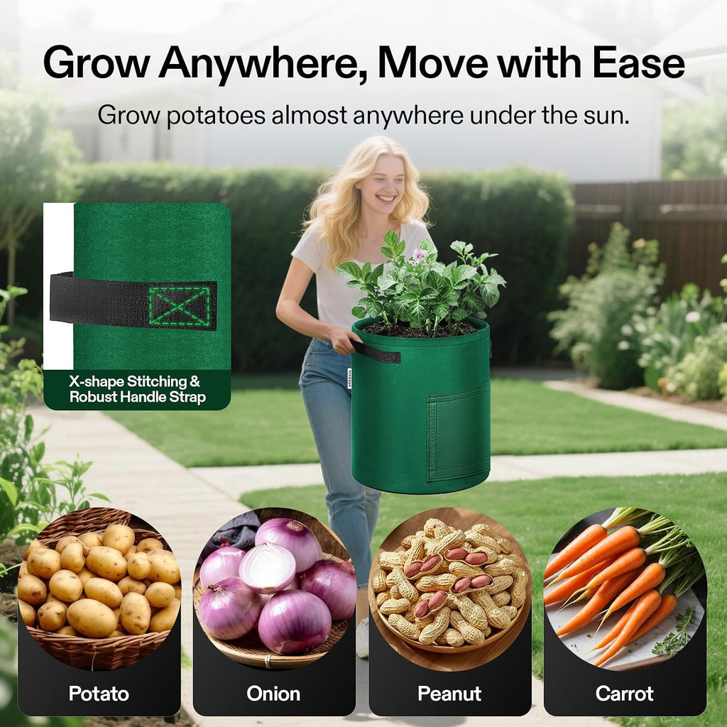 VIVOSUN 5-Pack 10 Gallon Potato Grow Bags, Roll-up Harvest Window | Easy Potato Harvesting, 300G Thick Nonwoven Fabric