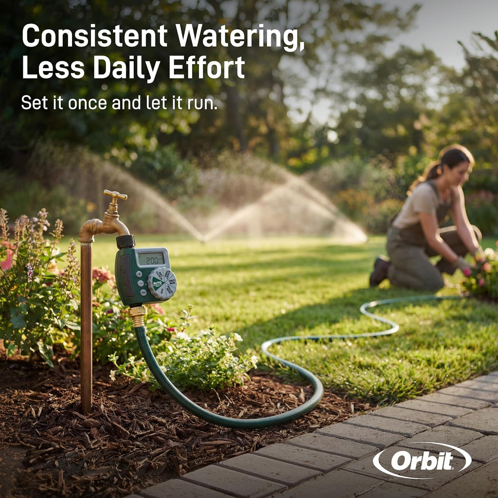 Orbit Programmable Digital Hose Watering Timer - 1 Outlet - Battery Powered - with LCD Screen - Built-in Rain Delay