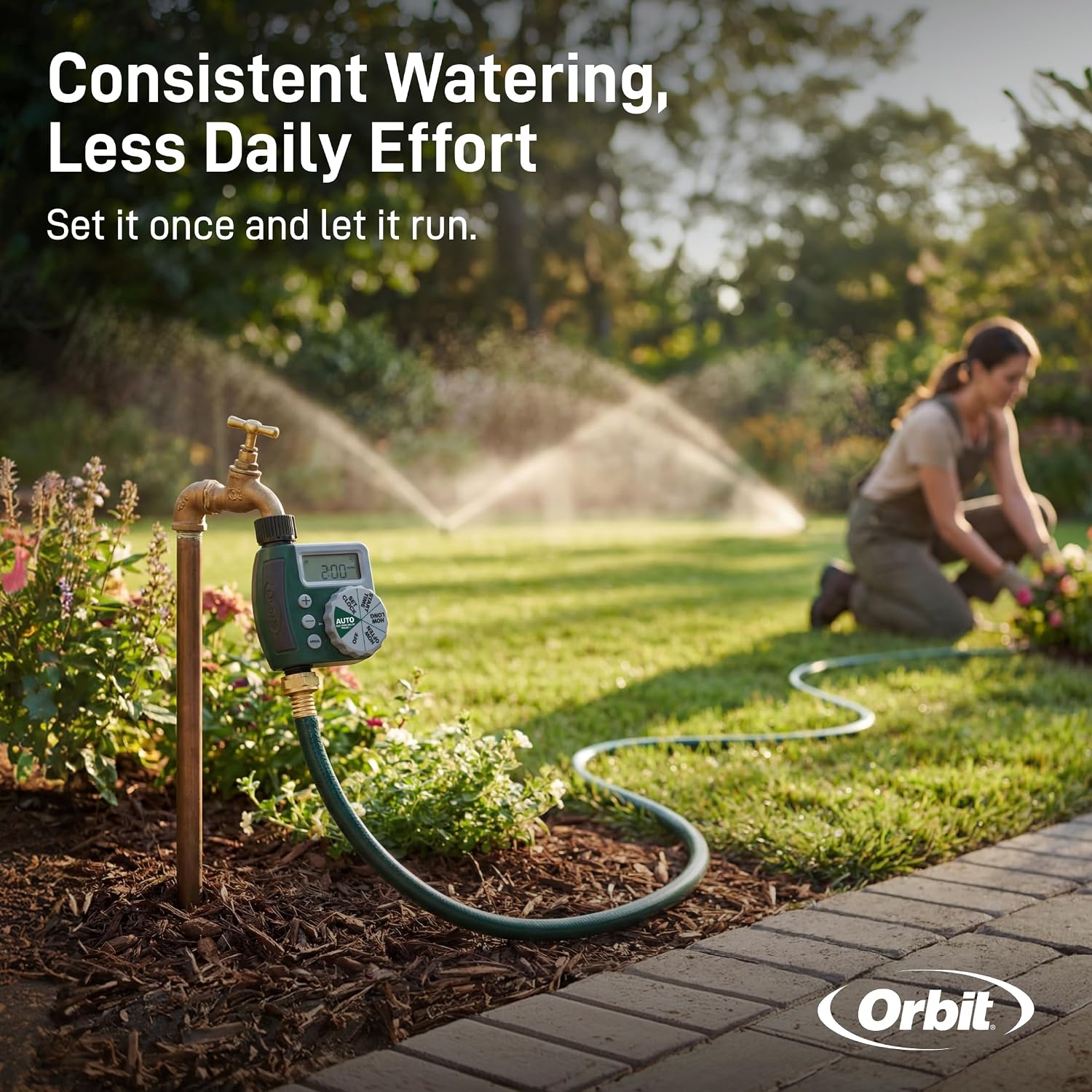 Orbit Programmable Digital Hose Watering Timer - 1 Outlet - Battery Powered - with LCD Screen - Built-in Rain Delay