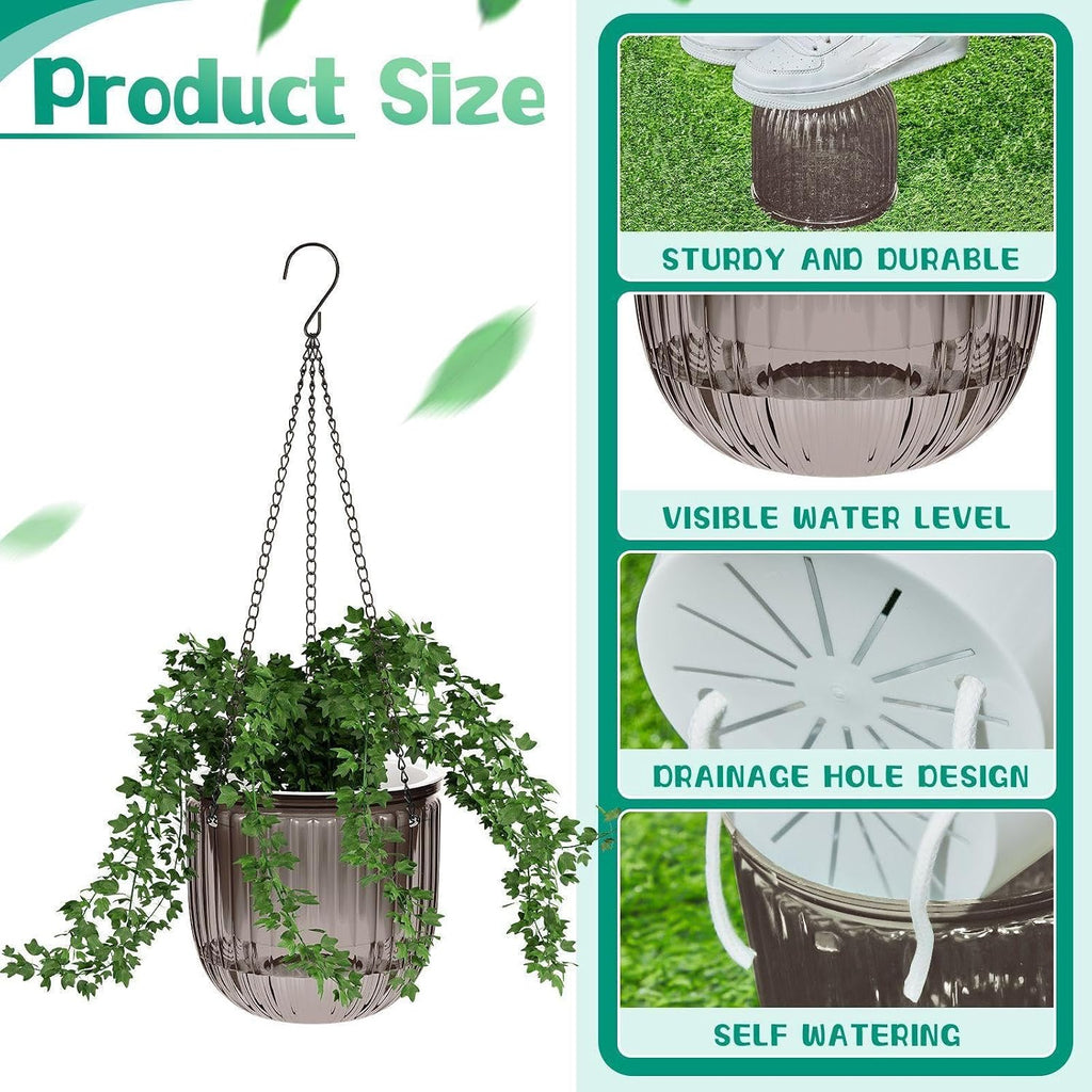 4 Pcs Self Watering Hanging Planter Indoor 6.5 Inch Hanging Baskets for Plants Outdoor Plastic Flower Pot with 3 Hooks