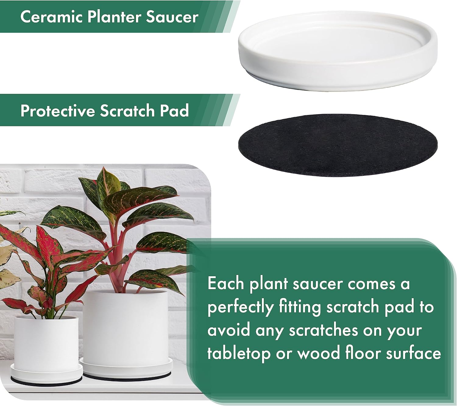 D'vine Dev Ceramic Plant Saucer/Drainage Tray, 8.7 in, White, 97-T-A-4 | Glazed Ceramic, High Temperature Fired