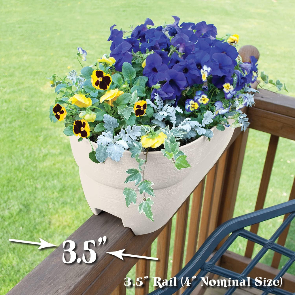 Bloomers Rail Picker Self-Watering Railing Planter Grow Box – 24" Weatherproof Resin Planter – Fits 1.25"–3.875" Wood &