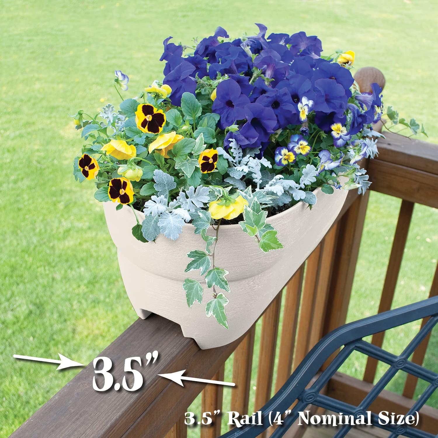 Bloomers Rail Picker Self-Watering Railing Planter Grow Box – 24" Weatherproof Resin Planter – Fits 1.25"–3.875" Wood &