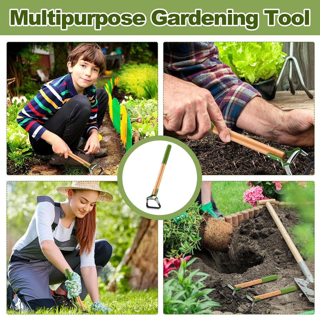 1 Pcs Mini Garden Hoes for Weeding Long Stirrup Hoe Tools Scuffle Garden Tool for Lawn Yard Weeding Gardening (Wood