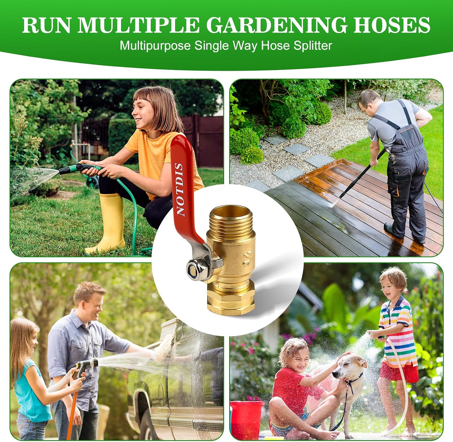 Brass Garden Hose Shut Off Valve with Full-Flow Design - Heavy Duty 3/4" GHT Connector, 304 Stainless Steel Handle - 2