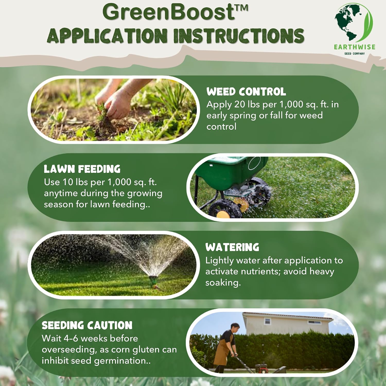 Earthwise GreenBoost Natural Lawn Food - 10 lb, 1,000 sq ft | Corn Gluten and Kelp Meal, 9.6-0-0 Quick-Release